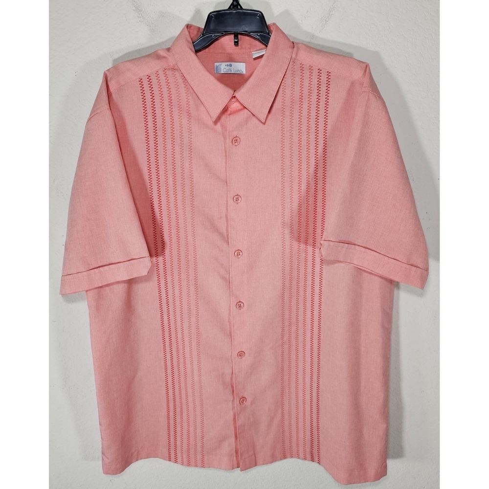 Cafe'‎ Luna Short Sleeve Button Down Light Salmon Mens Size Large